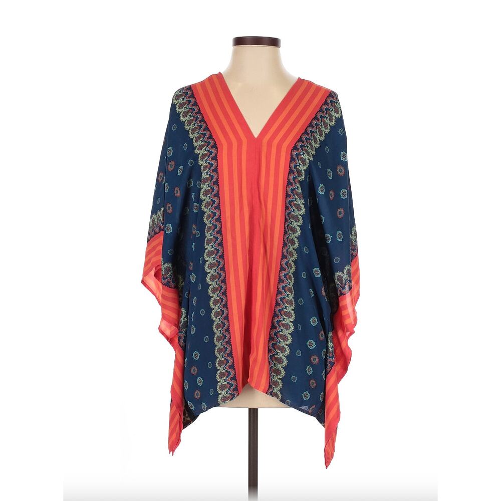Romeo and Juliet Couture Short Sleeve Stripe Medallion Relax Fit Kaftan Top NEW